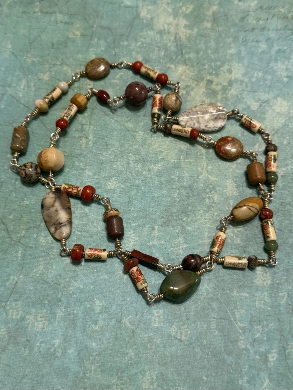 HANDMADE STERLING AND JASPER EXTRA LONG NECKLACE
